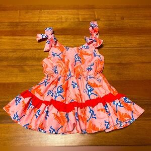 Peek Peach Monkey Dress with Bows at Shoulder Size 3T